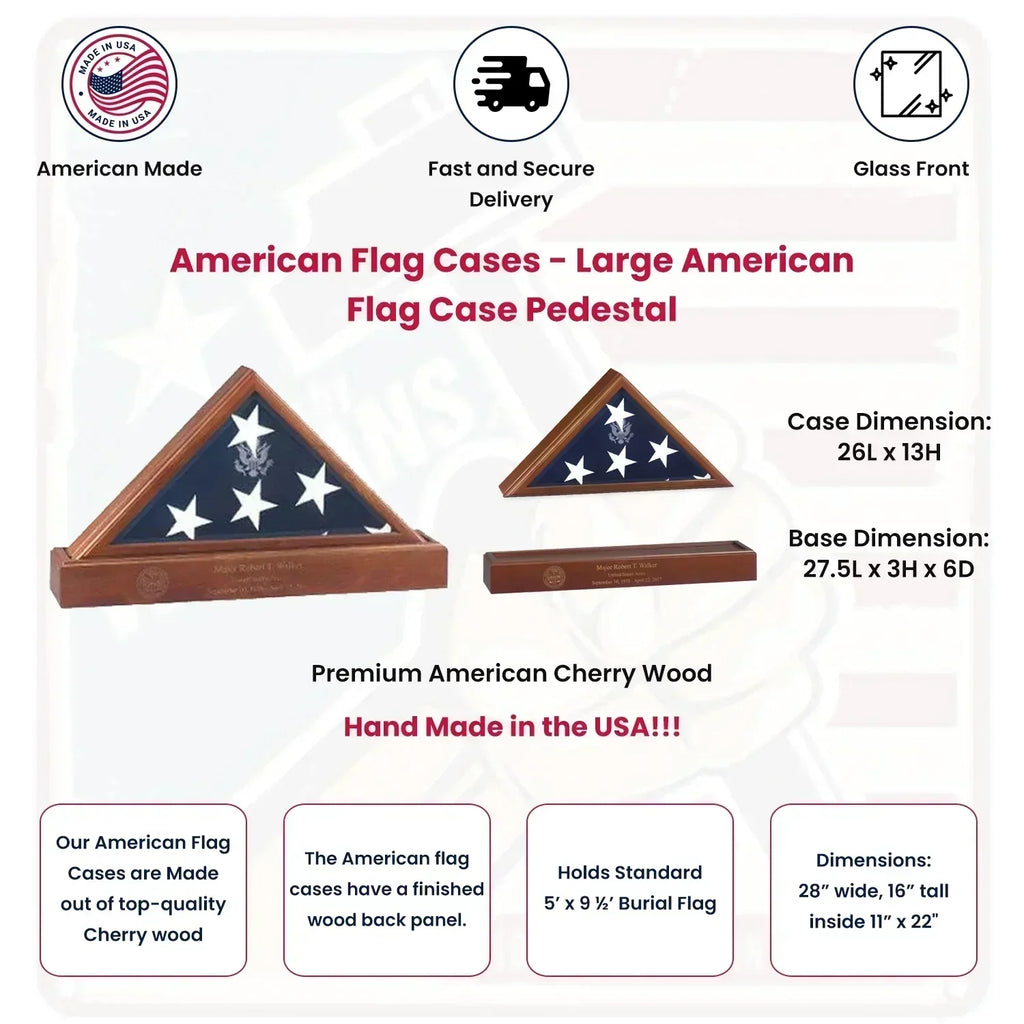 Large Flag Display case for 5 x 9.5 Flag - Burial Flag - 3ft x 5ft American flag.