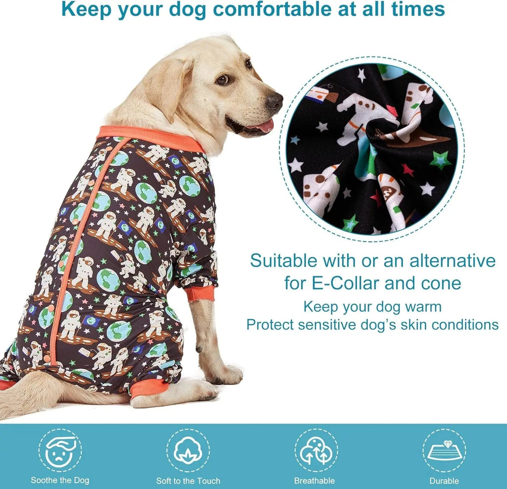 Dog Recovery Pajamas – Space Astronaut Print, UV Pullover for Large Dogs