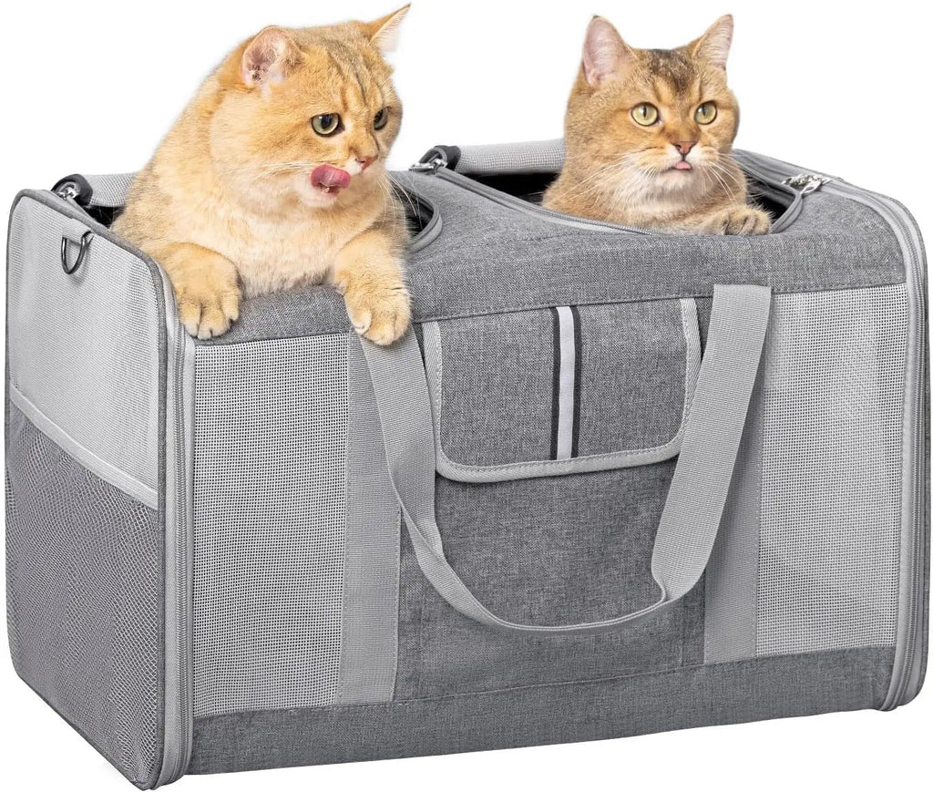 Large Dual Cat Carrier 38lb Capacity Soft Sided Pet Travel Bag w/ Divider & Mesh