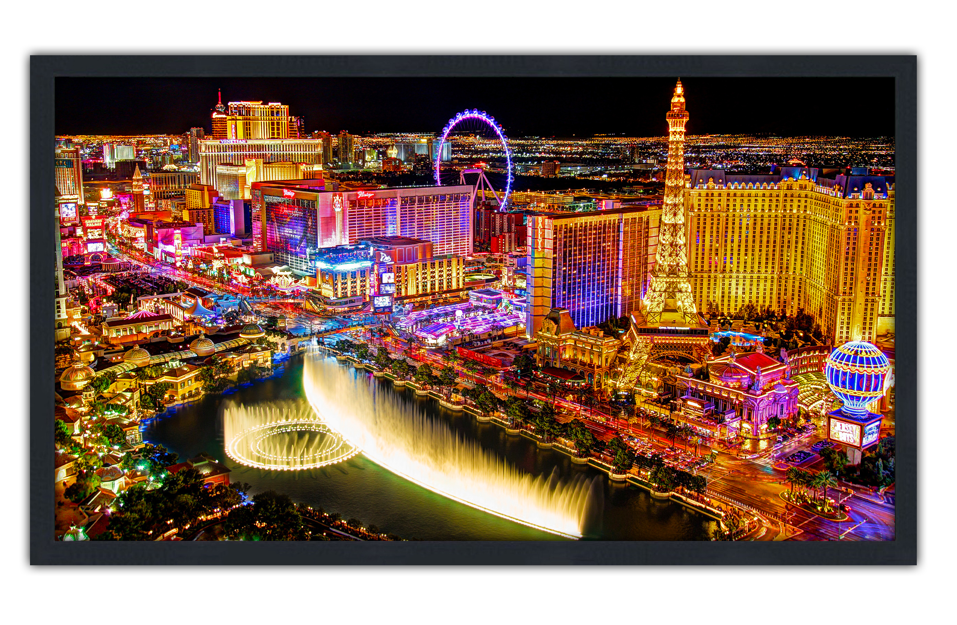 Professionally Framed Las Vegas Nevada Skyline High-Resolution Panoramic Photo 12x22 Wall Art