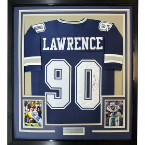 Framed Autographed/Signed Demarcus Lawrence 35x39 Dallas Blue Football Jersey JSA COA