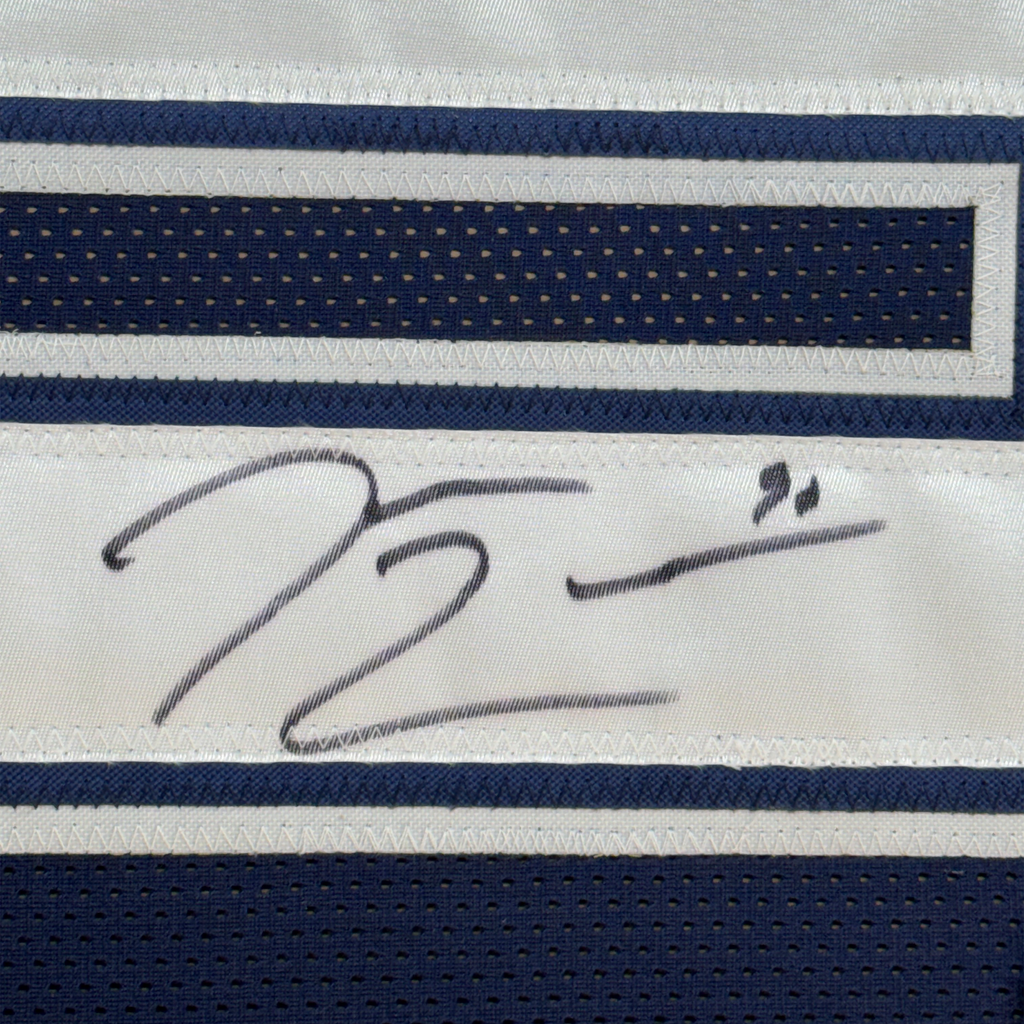 Framed Autographed/Signed Demarcus Lawrence 35x39 Dallas Blue Football Jersey JSA COA