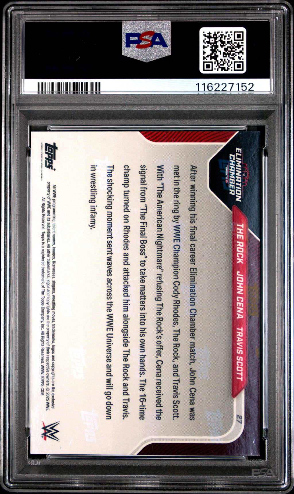 Graded 2025 Topps Now WWE The Rock John Cena Travis Scott #27 Wrestling Card PSA 8 Near Mint