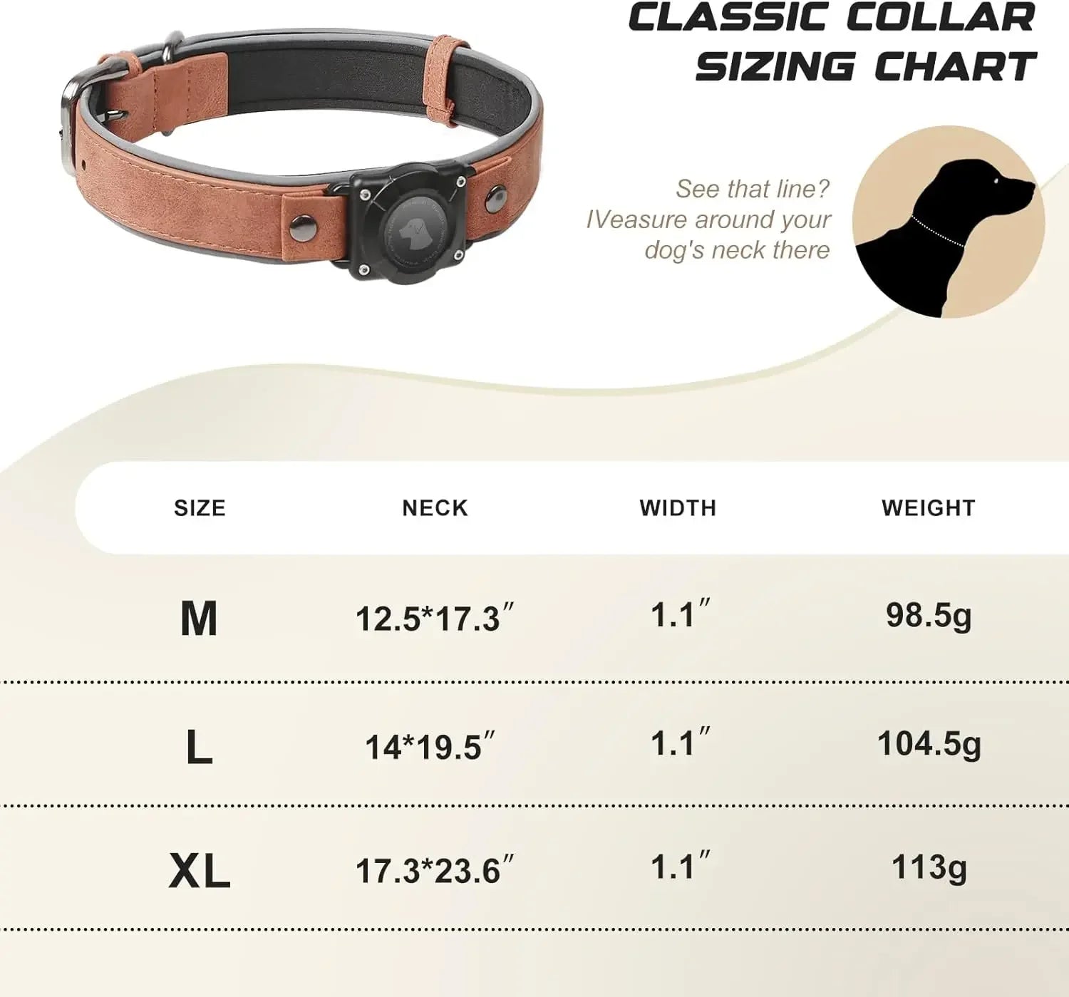 Leather AirTag Dog Collar with Built-In Holder