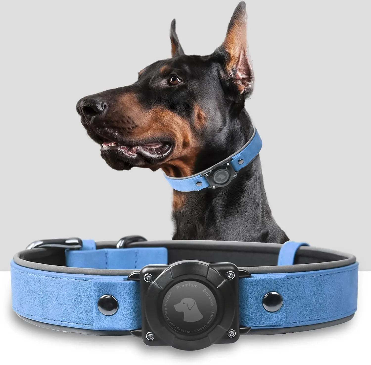 Leather AirTag Dog Collar with Built-In Holder