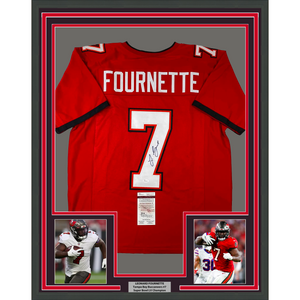 Framed Autographed/Signed Leonard Fournette 35x39 Tampa Bay Red Football Jersey JSA COA