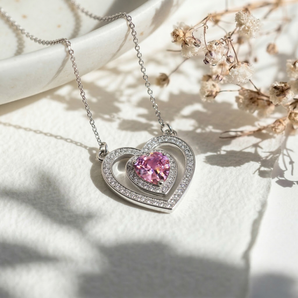 Double Heart Pendant Necklace