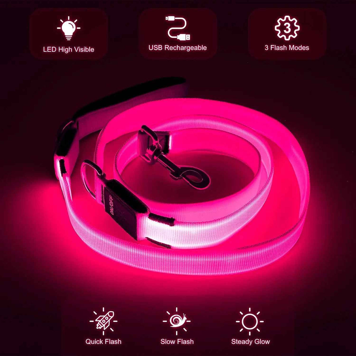 LED Dog Leash 6FT – USB Rechargeable, Night Safety