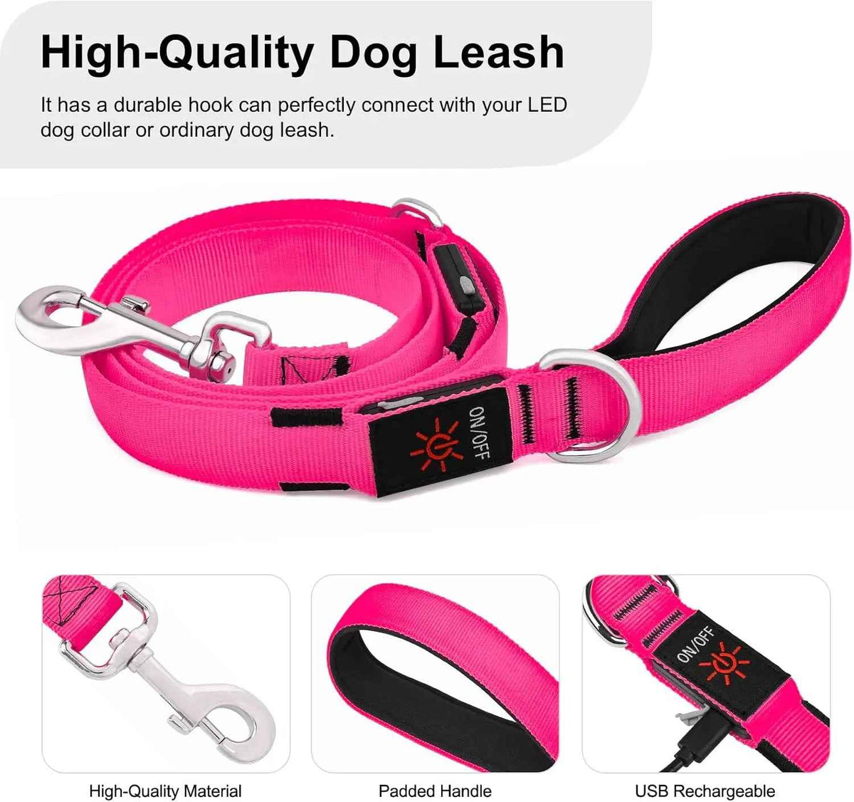 LED Dog Leash 6FT – USB Rechargeable, Night Safety