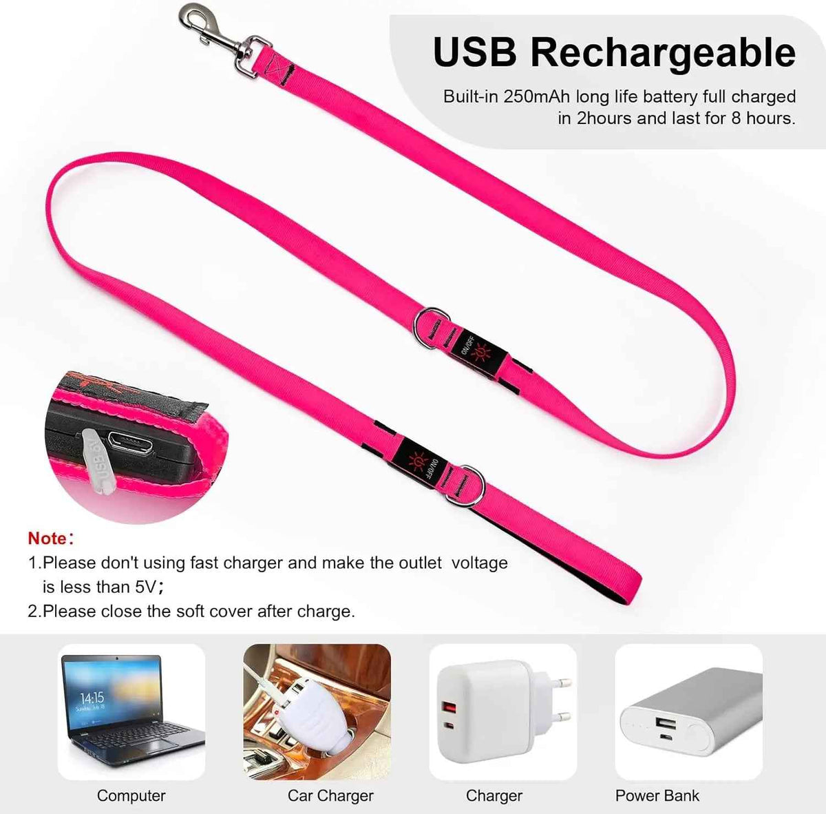 LED Dog Leash 6FT – USB Rechargeable, Night Safety