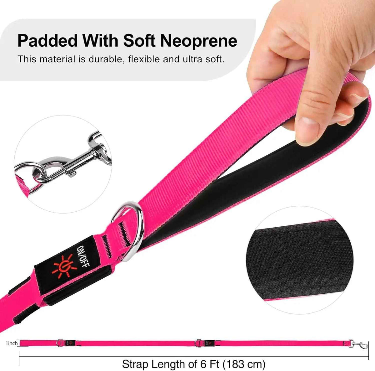 LED Dog Leash 6FT – USB Rechargeable, Night Safety