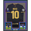 Framed Autographed/Signed Lionel Leo Messi 35x39 FC Barcelona Black Soccer Jersey Beckett BAS COA