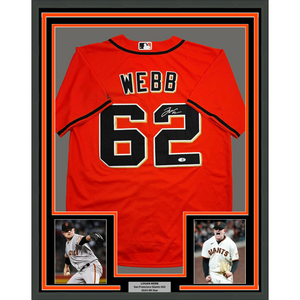 Framed Autographed/Signed Logan Webb 35x39 San Francisco Orange Baseball Jersey PSA/DNA COA