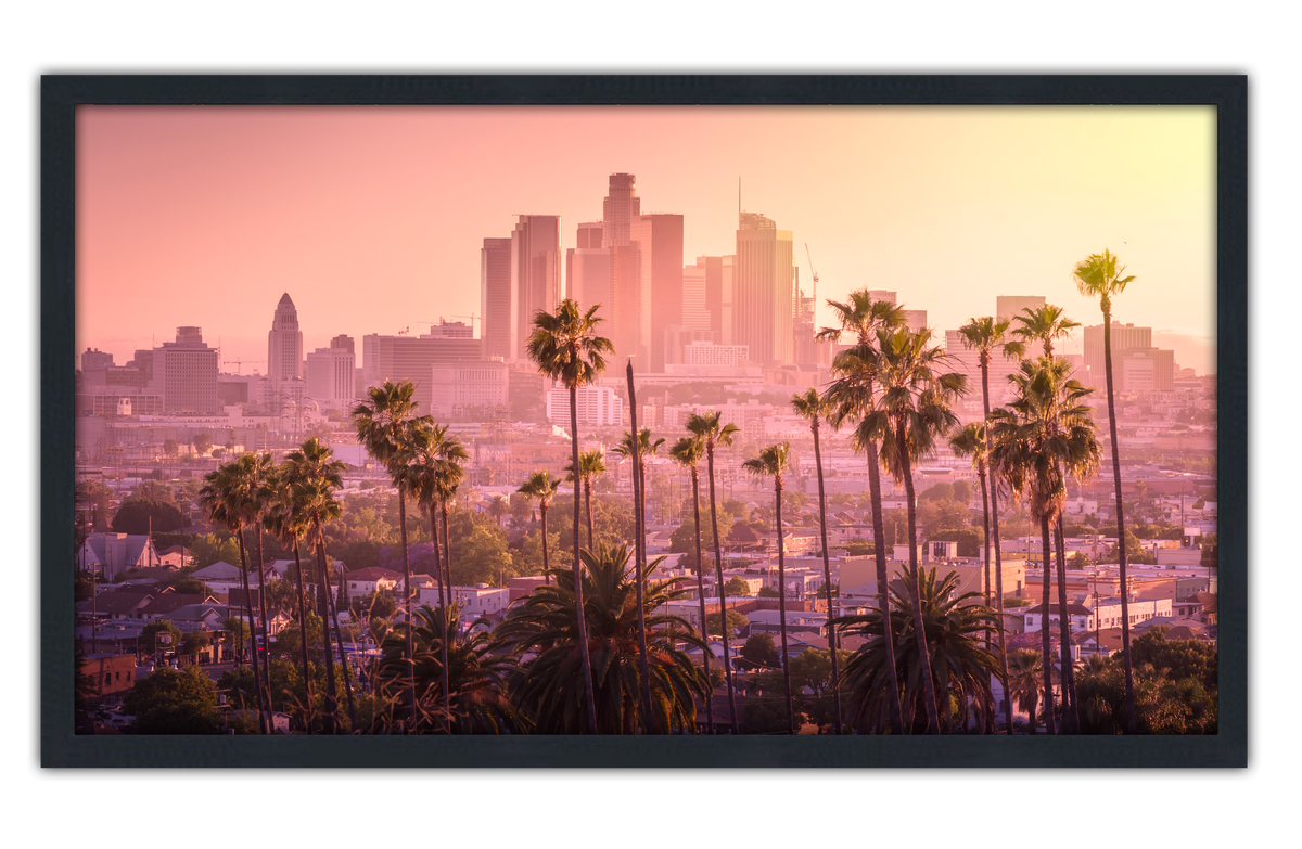 Professionally Framed Los Angeles California Skyline High-Resolution Panoramic Photo 12x22 Wall Art