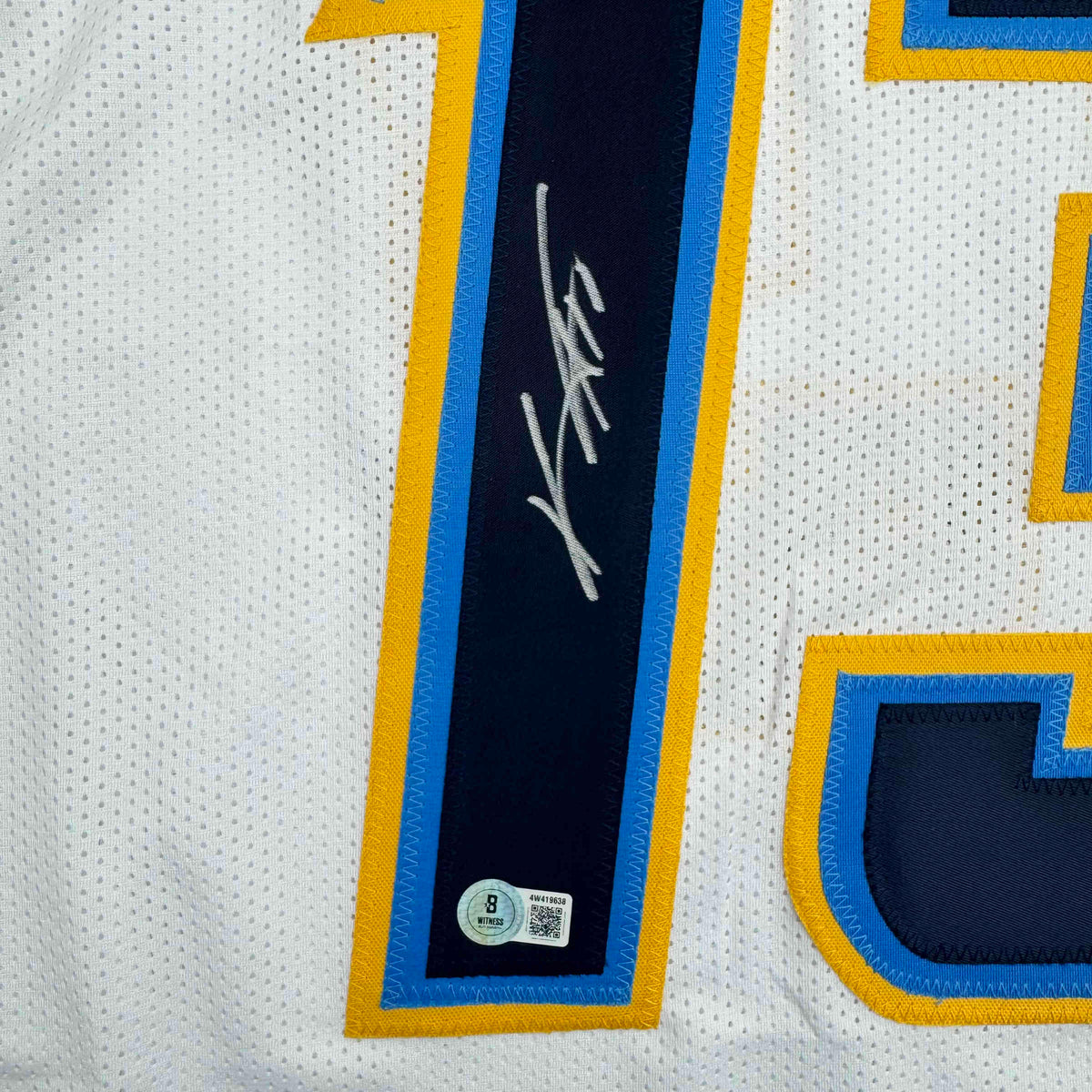 Autographed/Signed Keenan Allen Los Angeles LA White Football Jersey Beckett BAS COA