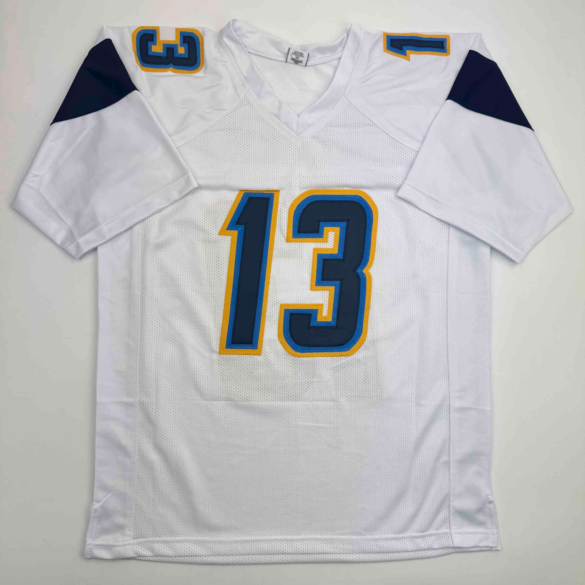 Autographed/Signed Keenan Allen Los Angeles LA White Football Jersey Beckett BAS COA