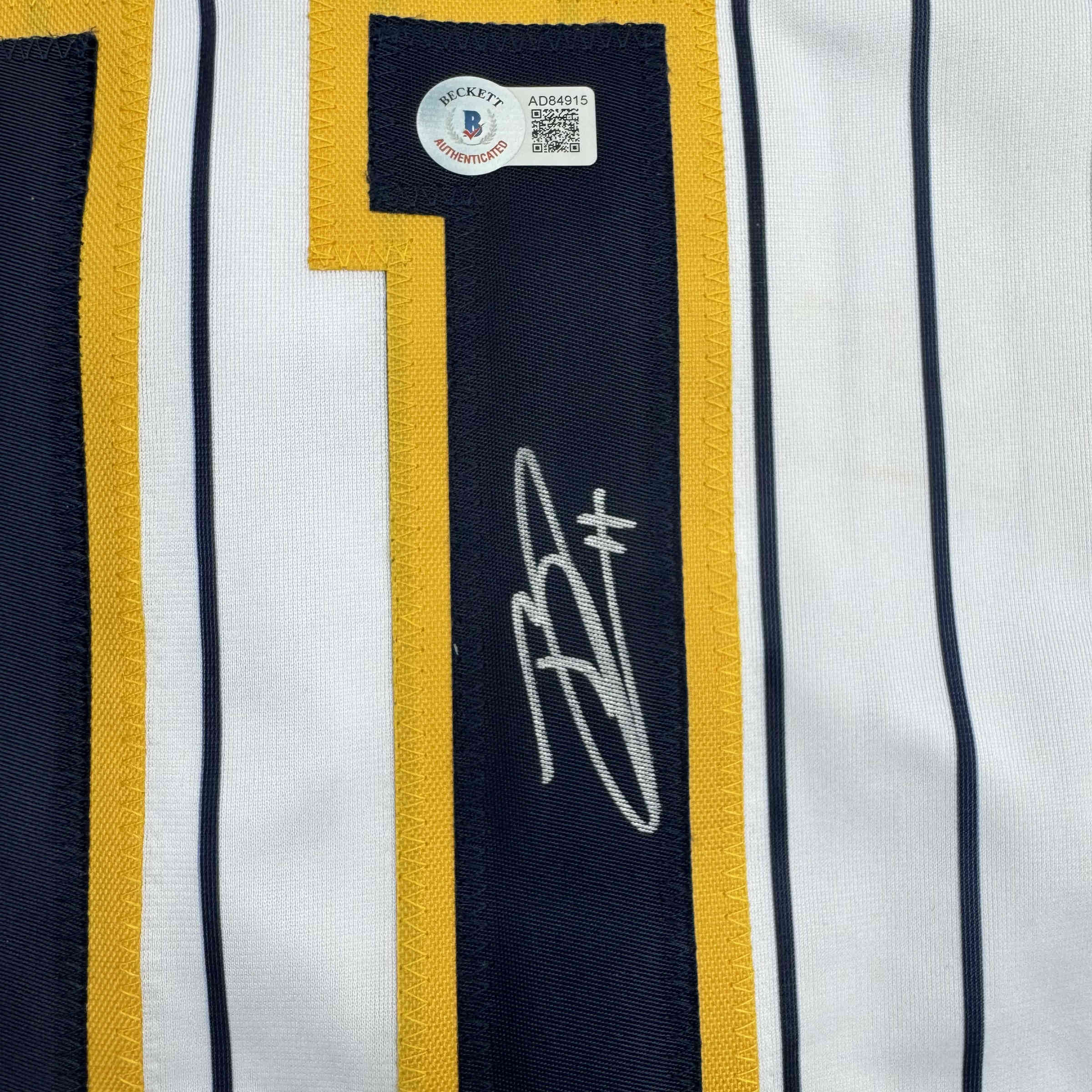 Autographed/Signed Jackson Chourio Milwaukee Pinstripe Baseball Jersey Beckett BAS COA