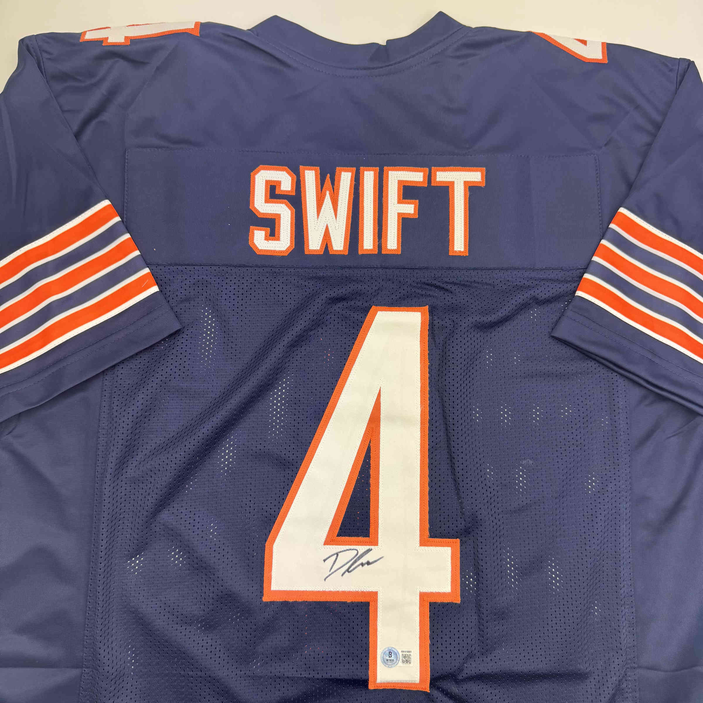 Autographed/Signed D'Andre Swift Chicago Blue Football Jersey Beckett BAS COA