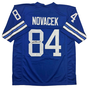 Autographed/Signed Jay Novacek Dallas Blue Football Jersey Beckett BAS COA