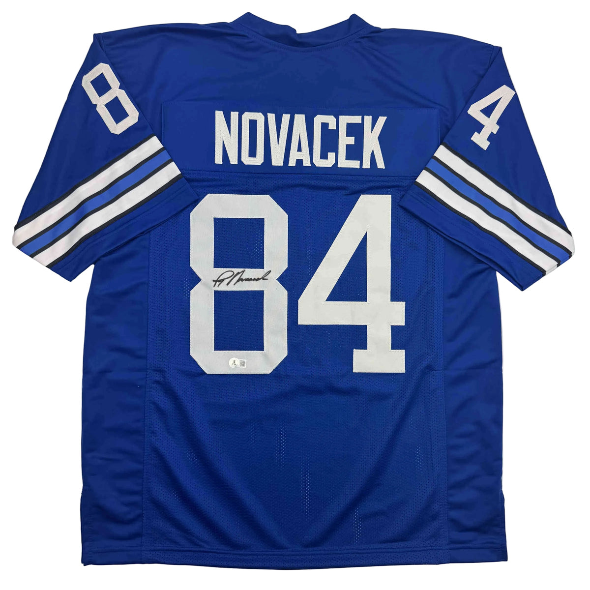 Autographed/Signed Jay Novacek Dallas Blue Football Jersey Beckett BAS COA