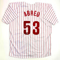 Autographed/Signed Bobby Abreu Philadelphia Pinstripe Baseball Jersey Beckett BAS COA
