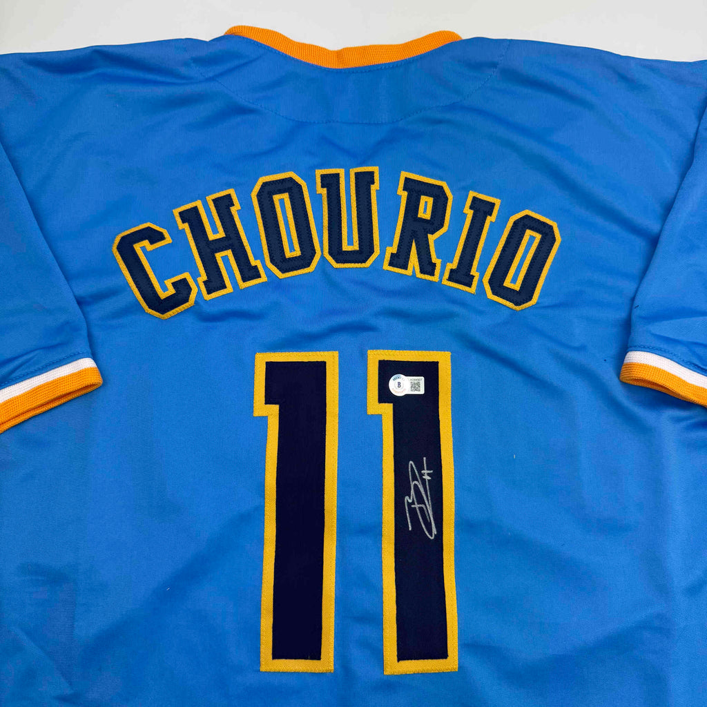Autographed/Signed Jackson Chourio Milwaukee Light Blue Baseball Jersey Beckett BAS COA