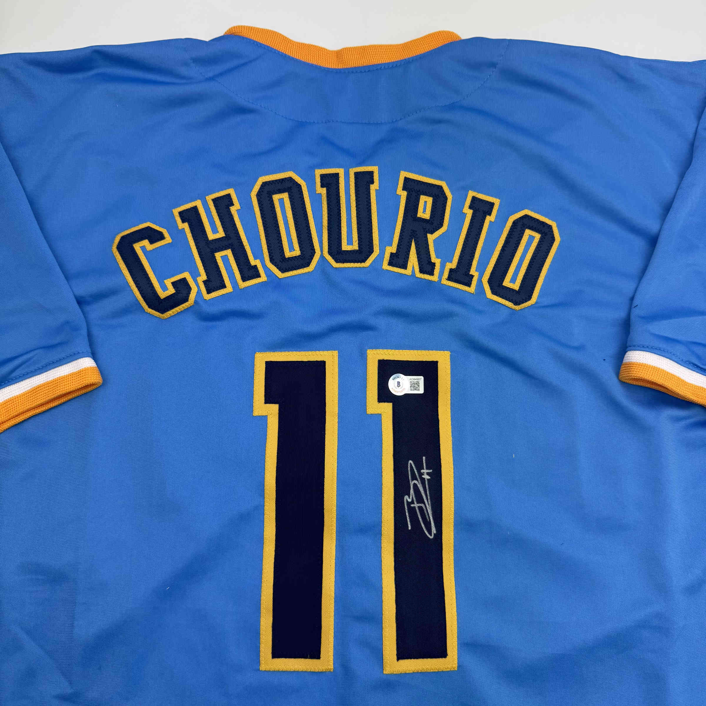 Autographed/Signed Jackson Chourio Milwaukee Light Blue Baseball Jersey Beckett BAS COA
