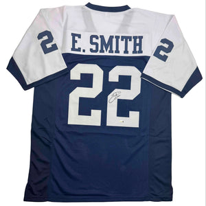 Autographed/Signed Emmitt Smith Dallas Thanksgiving Football Jersey Beckett BAS COA