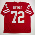 Autographed/Signed Joe Thomas Wisconsin Red College Football Jersey Beckett BAS COA