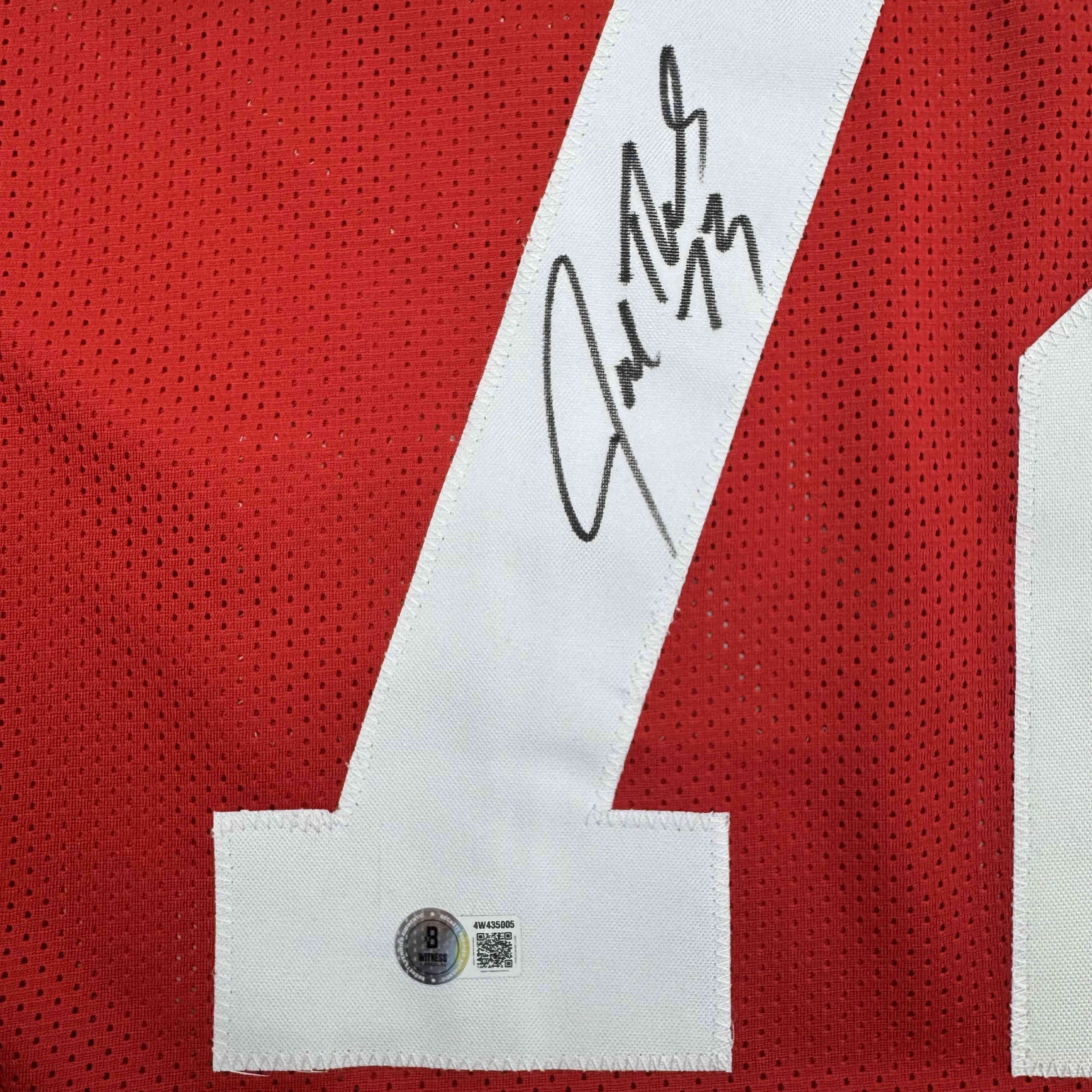 Autographed/Signed Joe Thomas Wisconsin Red College Football Jersey Beckett BAS COA