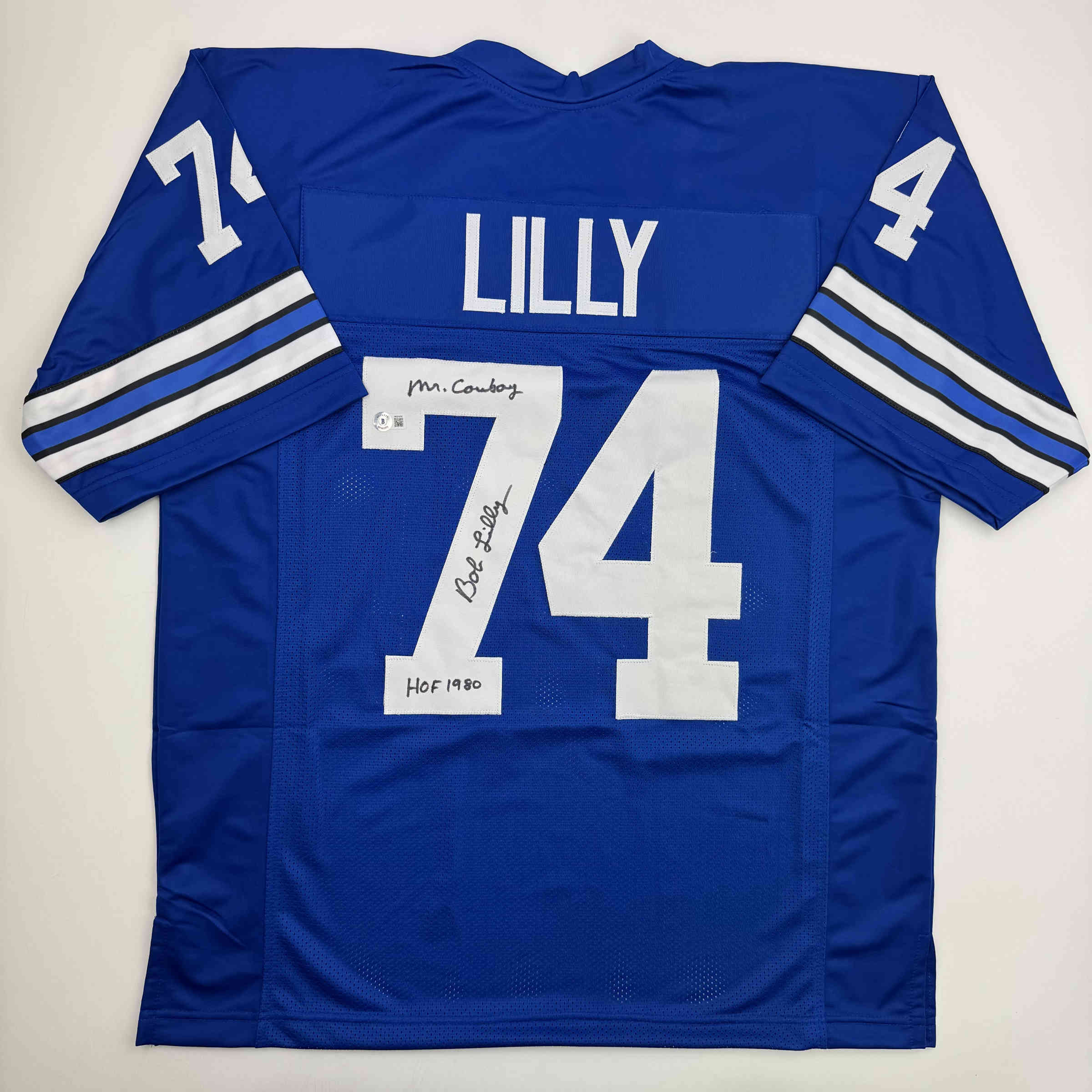 Autographed/Signed Bob Lilly HOF 80 Dallas Retro Blue Football Jersey JSA COA