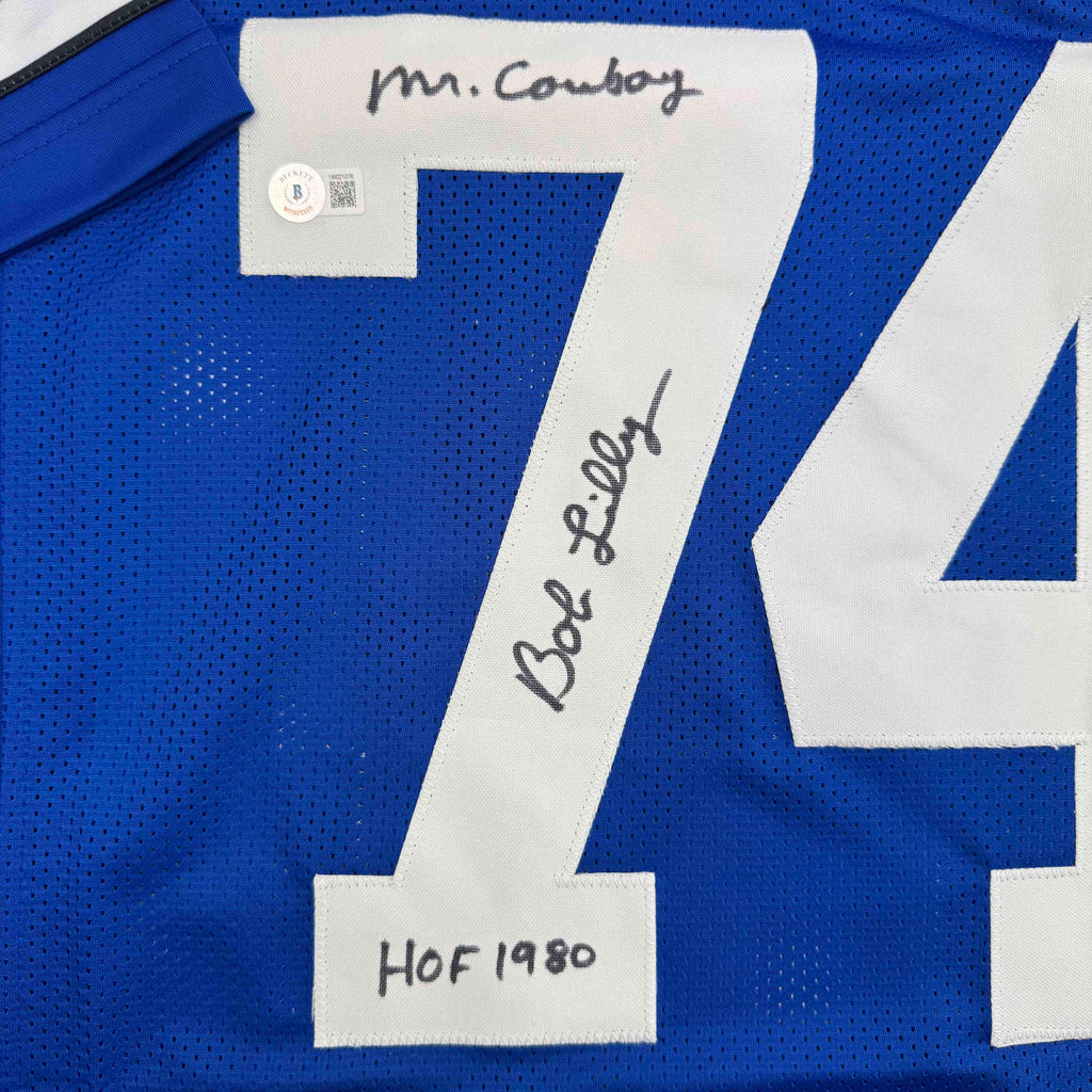 Autographed/Signed Bob Lilly HOF 80 Dallas Retro Blue Football Jersey JSA COA