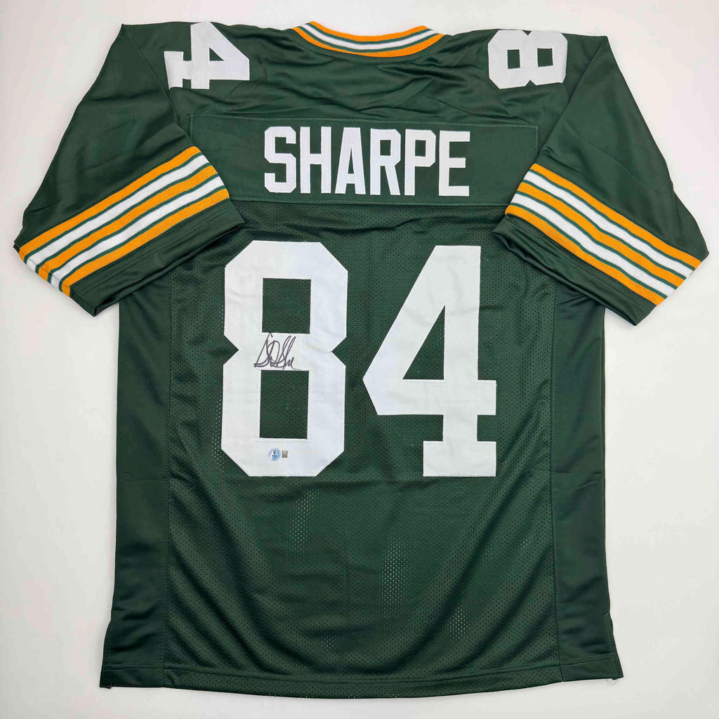 Autographed/Signed Sterling Sharpe Green Bay Green Football Jersey Beckett BAS COA