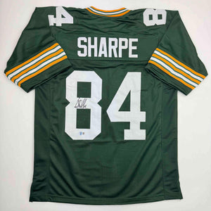 Autographed/Signed Sterling Sharpe Green Bay Green Football Jersey Beckett BAS COA