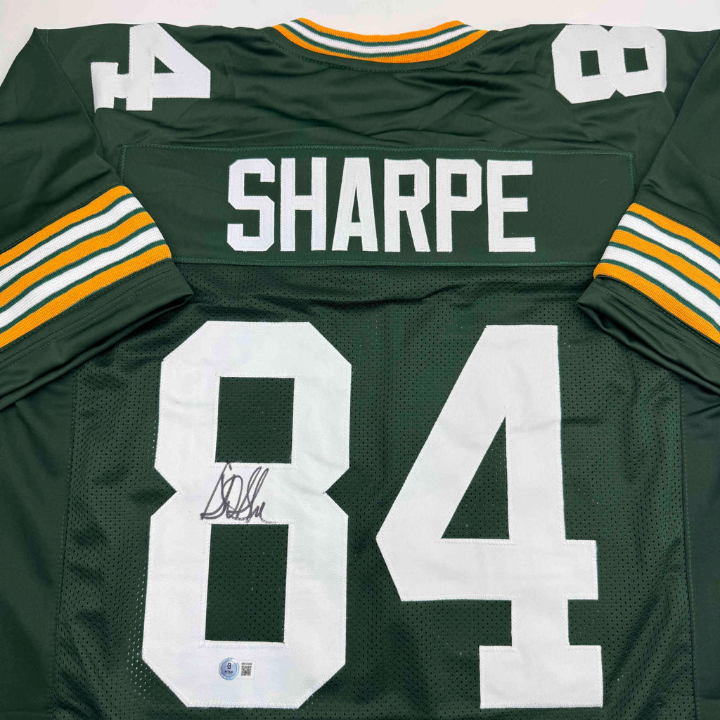 Autographed/Signed Sterling Sharpe Green Bay Green Football Jersey Beckett BAS COA