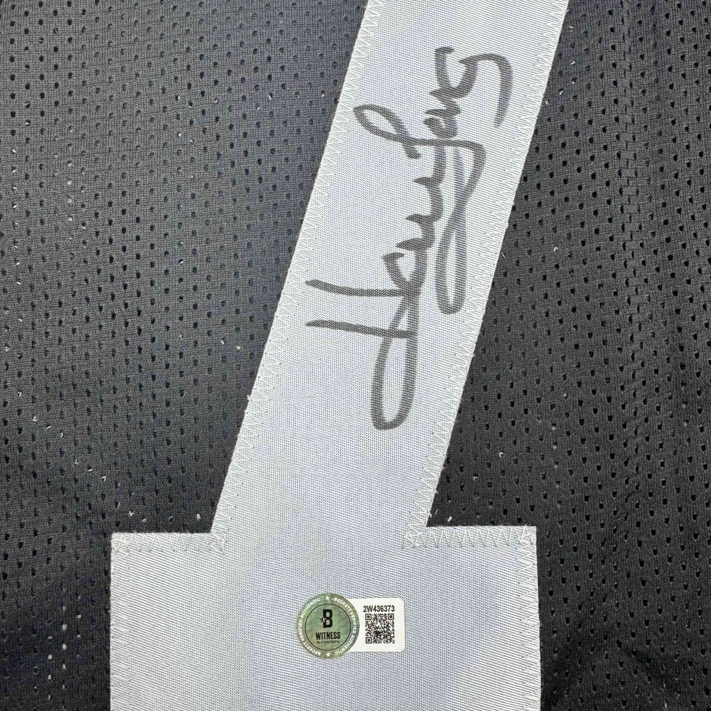 Autographed/Signed Howie Long Oakland White Football Jersey Beckett BAS COA