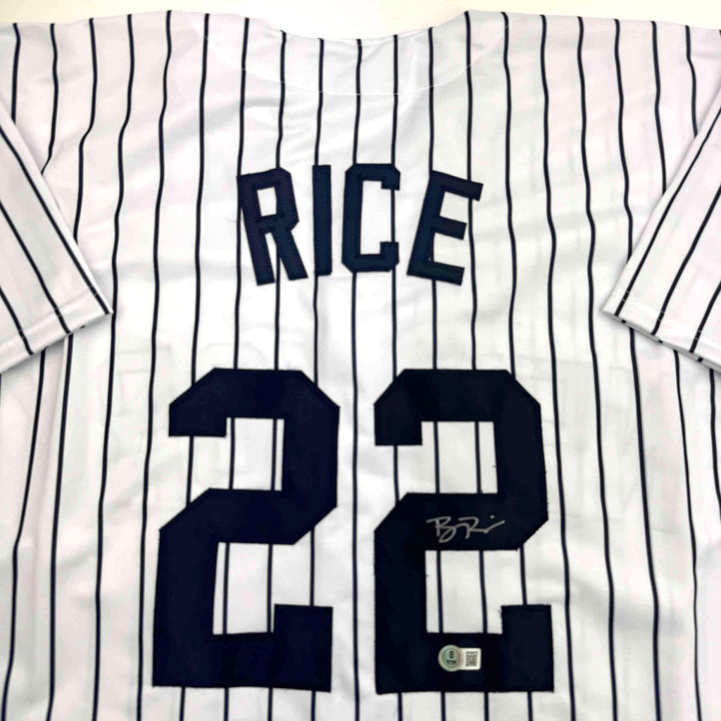 Autographed/Signed Ben Rice New York Pinstripe Baseball Jersey JSA COA