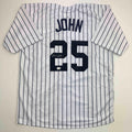 Autographed/Signed Tommy John New York Pinstripe Baseball Jersey Beckett BAS COA