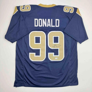 Autographed/Signed Aaron Donald Los Angeles LA Dark Blue Football Jersey JSA COA