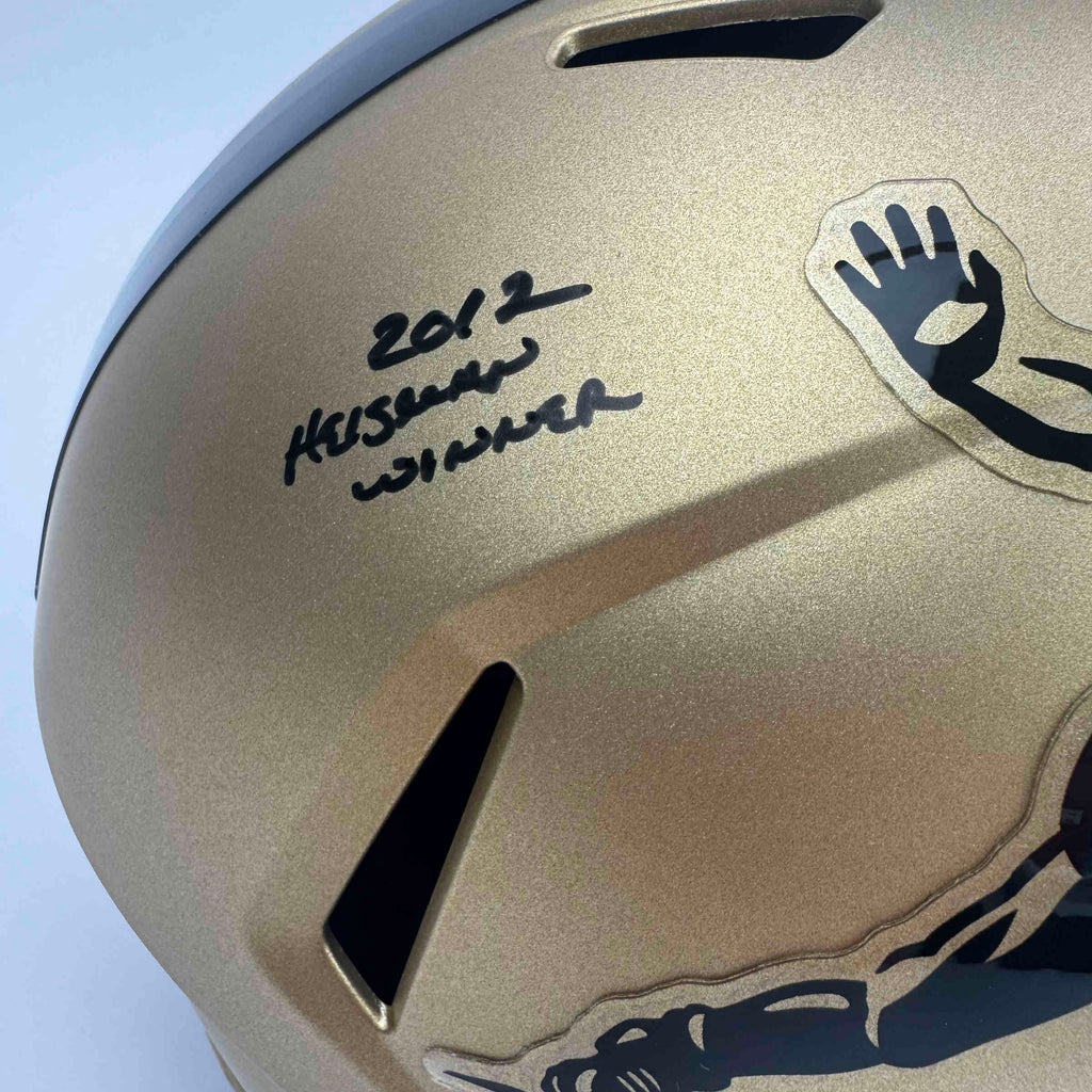Autographed/Signed Johnny Manziel "2012 Heisman Winner" Texas A&M Gold Full Size FS F/S Replica College Football Helmet Beckett BAS COA