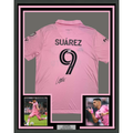 Framed Autographed/Signed Luis Suarez 35x39 Inter Miami Pink Soccer Jersey Beckett BAS COA