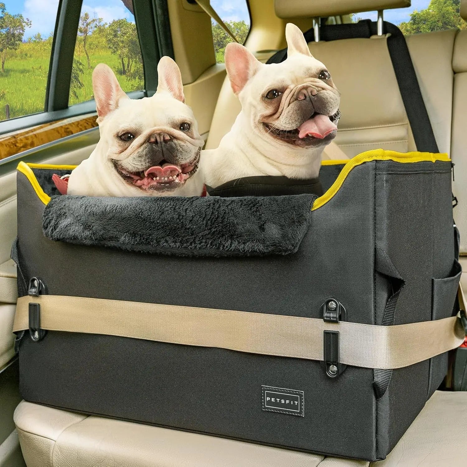 Luxury Dog Car Seat Booster – Waterproof PU Leather, Dual Leash