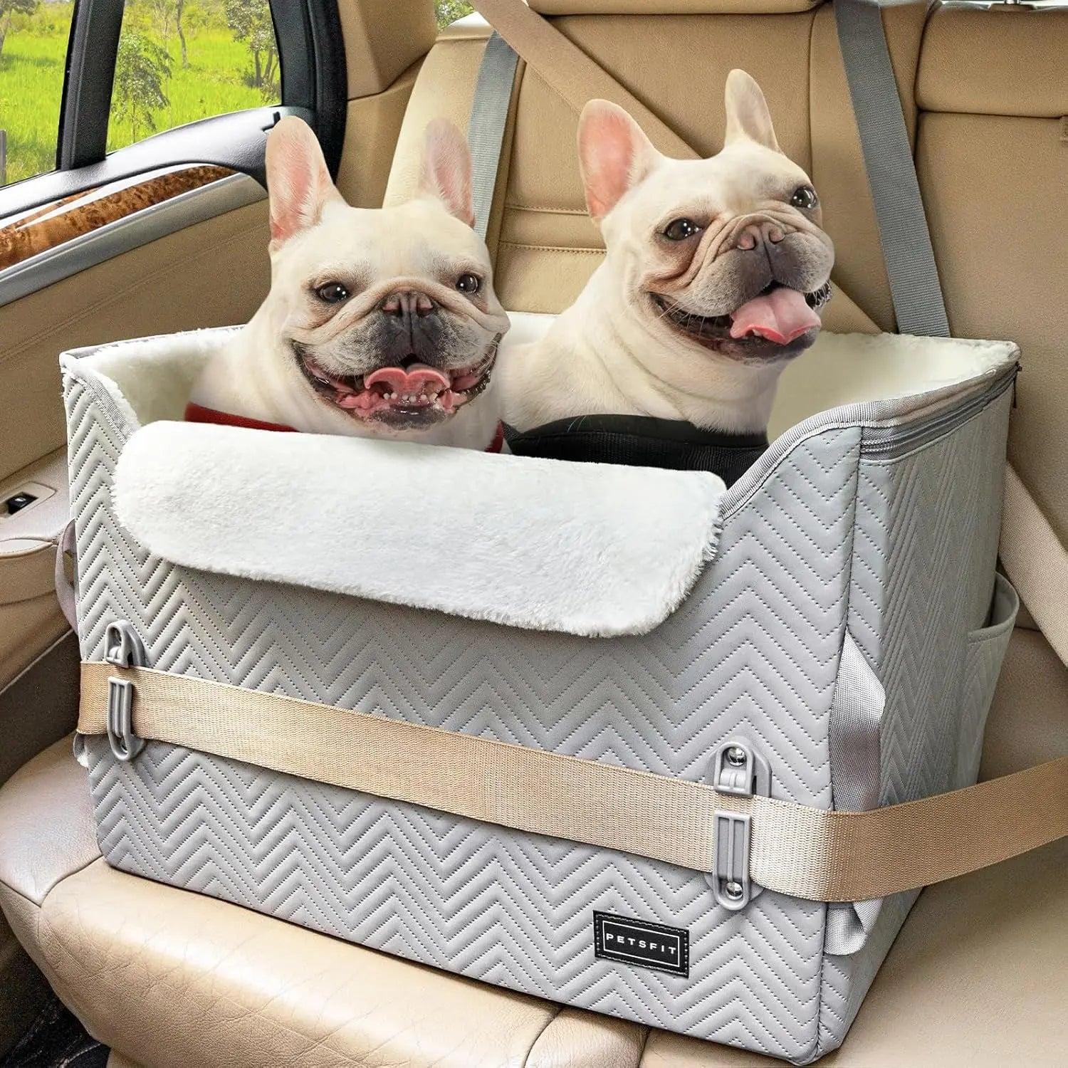 Luxury Dog Car Seat Booster – Waterproof PU Leather, Dual Leash