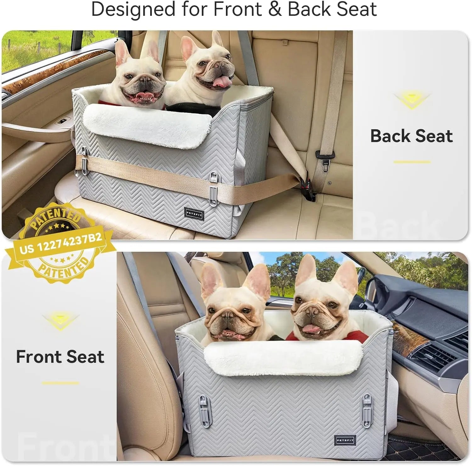Luxury Dog Car Seat Booster – Waterproof PU Leather, Dual Leash