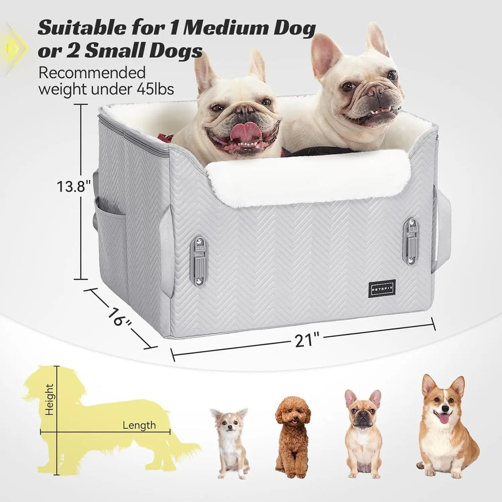 Luxury Dog Car Seat Booster – Waterproof PU Leather, Dual Leash