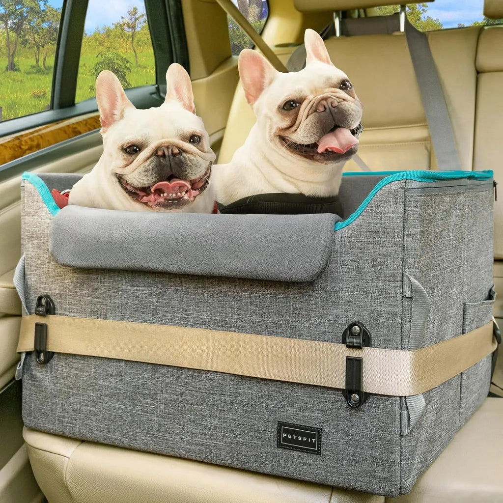 Luxury Dog Car Seat Booster – Waterproof PU Leather, Dual Leash
