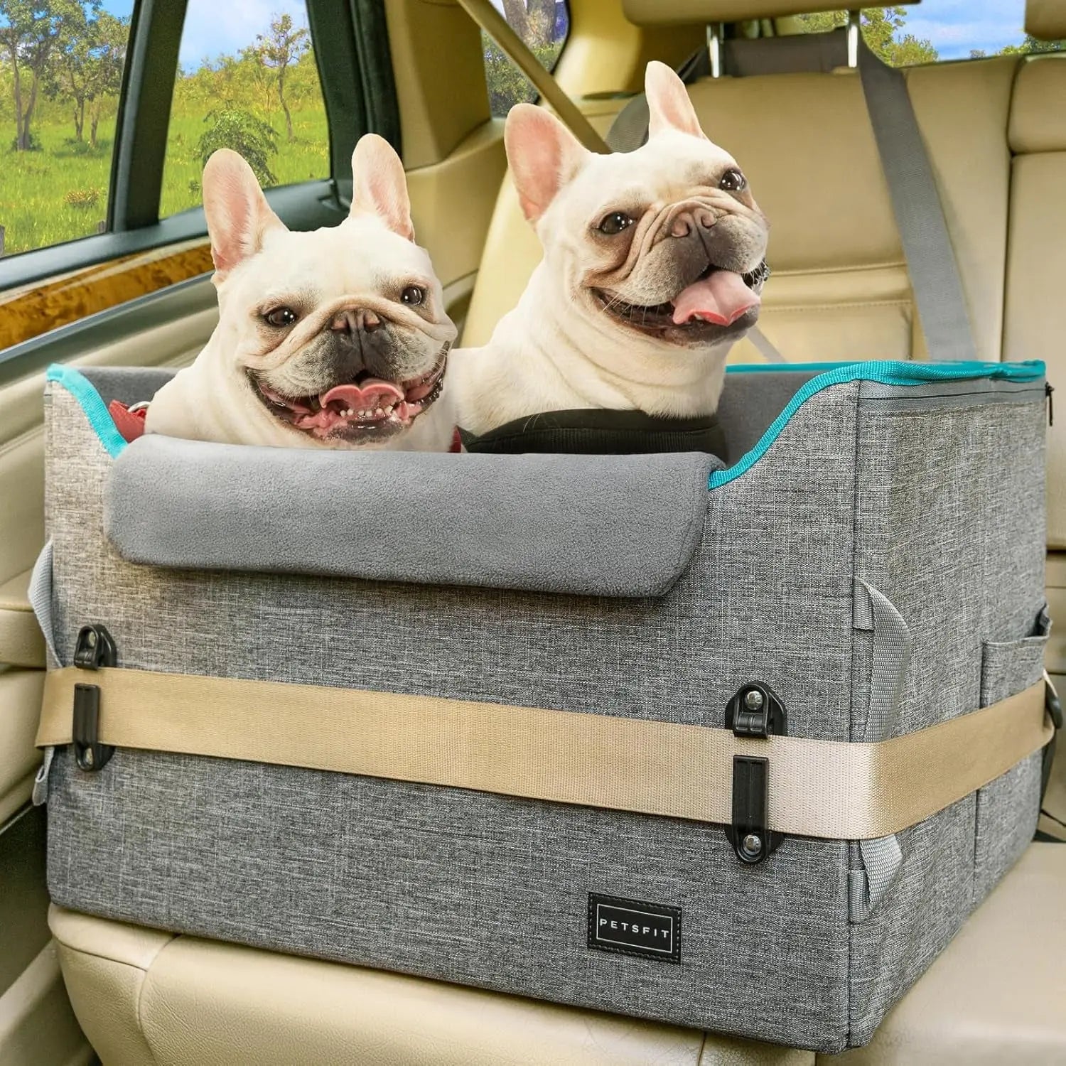 Luxury Dog Car Seat Booster – Waterproof PU Leather, Dual Leash