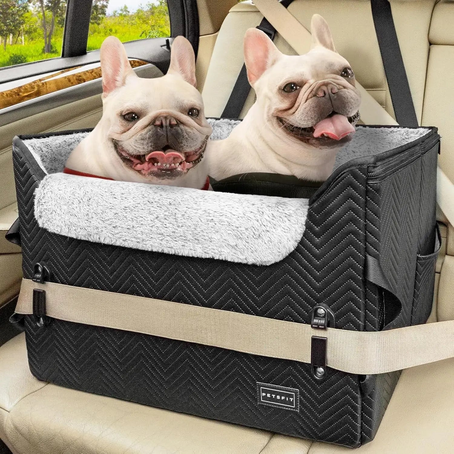 Luxury Dog Car Seat Booster – Waterproof PU Leather, Dual Leash