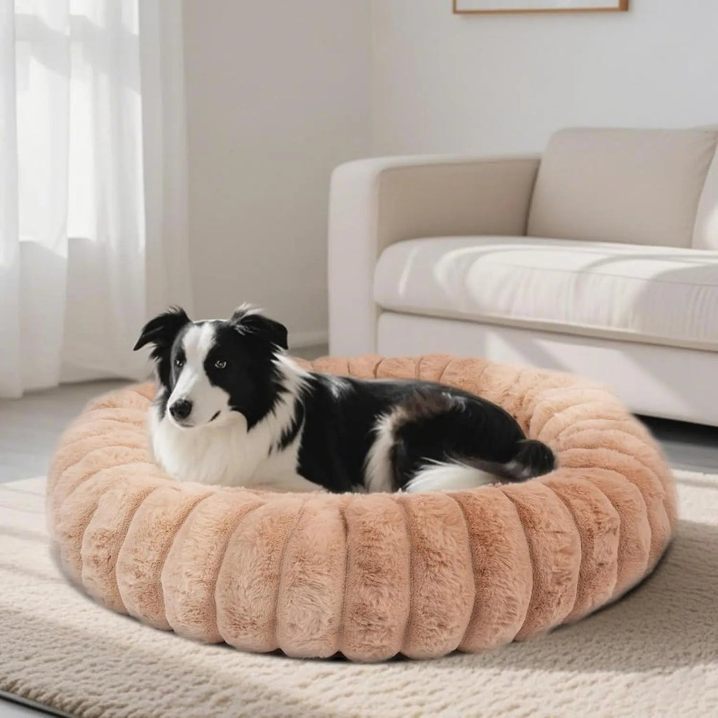 Faux Fur Calming Donut Dog & Cat Bed with Non-Slip Base