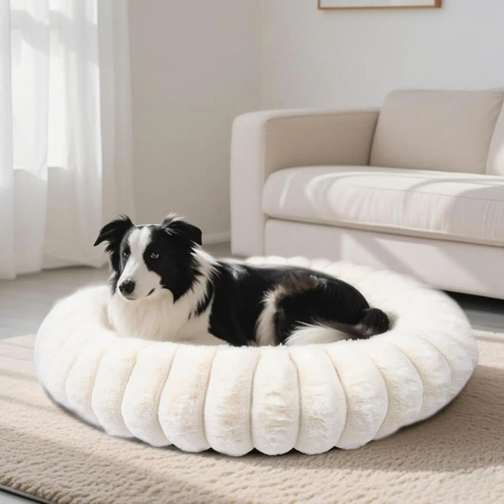 Faux Fur Calming Donut Dog & Cat Bed with Non-Slip Base